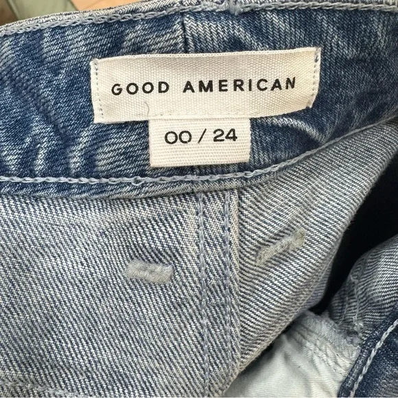 Good American Good Ease Crystal Embellished Wide Leg Jeans Loose Fit Size 00/24 - Picture 4 of 14